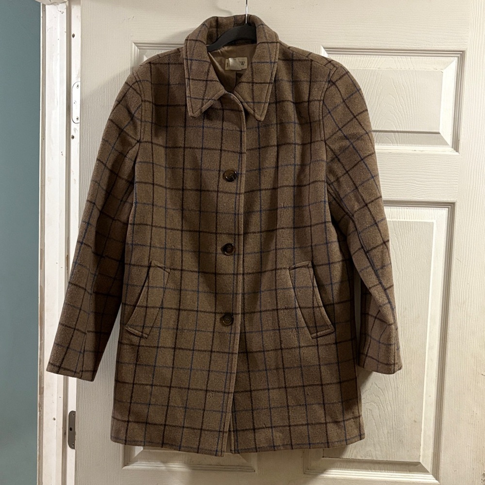 J. Crew Brown Plaid Wool Pea Coat